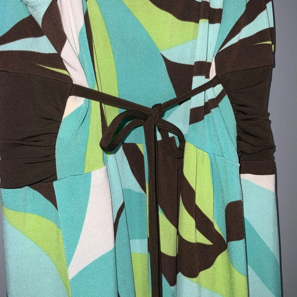 My Michelle Turquoise Lime & Brown Groovy Print Spaghetti Strap Summer Dress M - Image 8