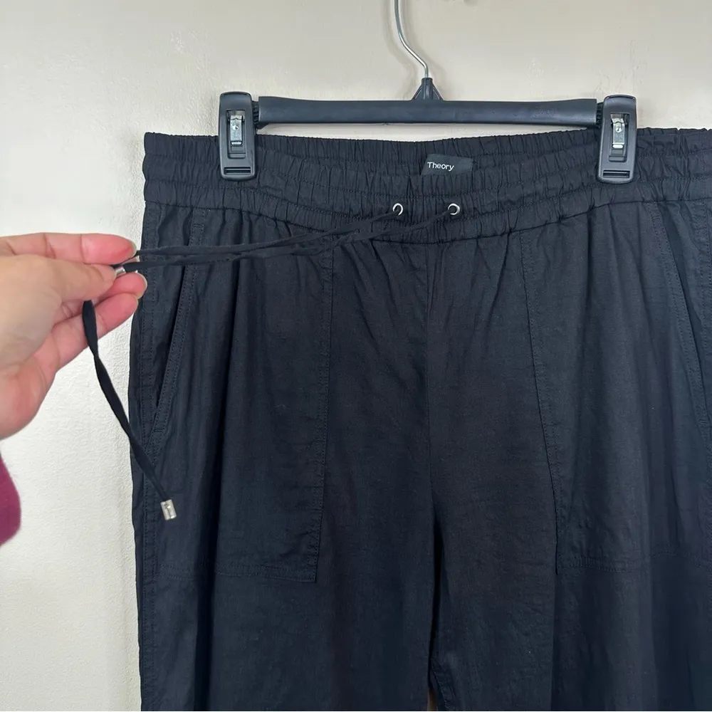 Theory Cortland Joggers Womens 12 Black Linen Casual Minimalist Pull On Pants - Image 4