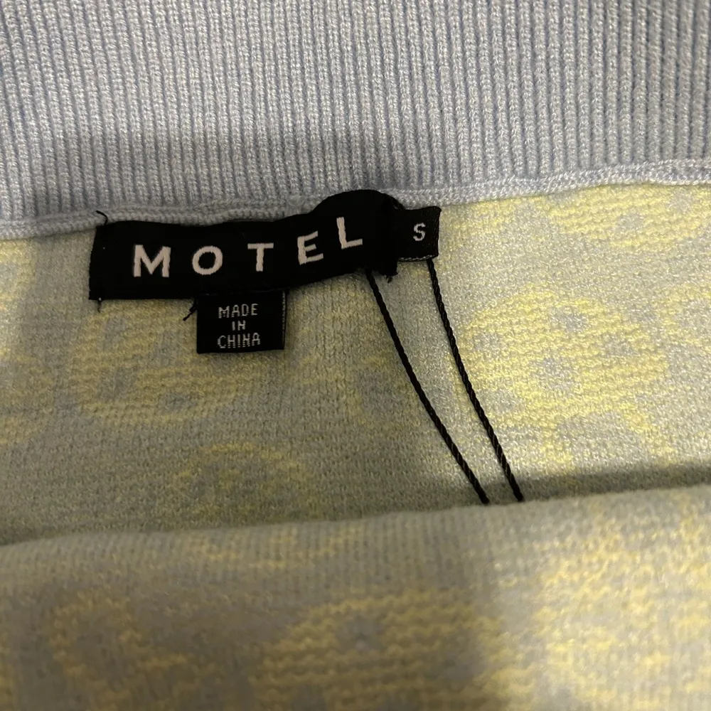 Motel blue and yellow mushroom print sweater mini skirt size small - Image 2