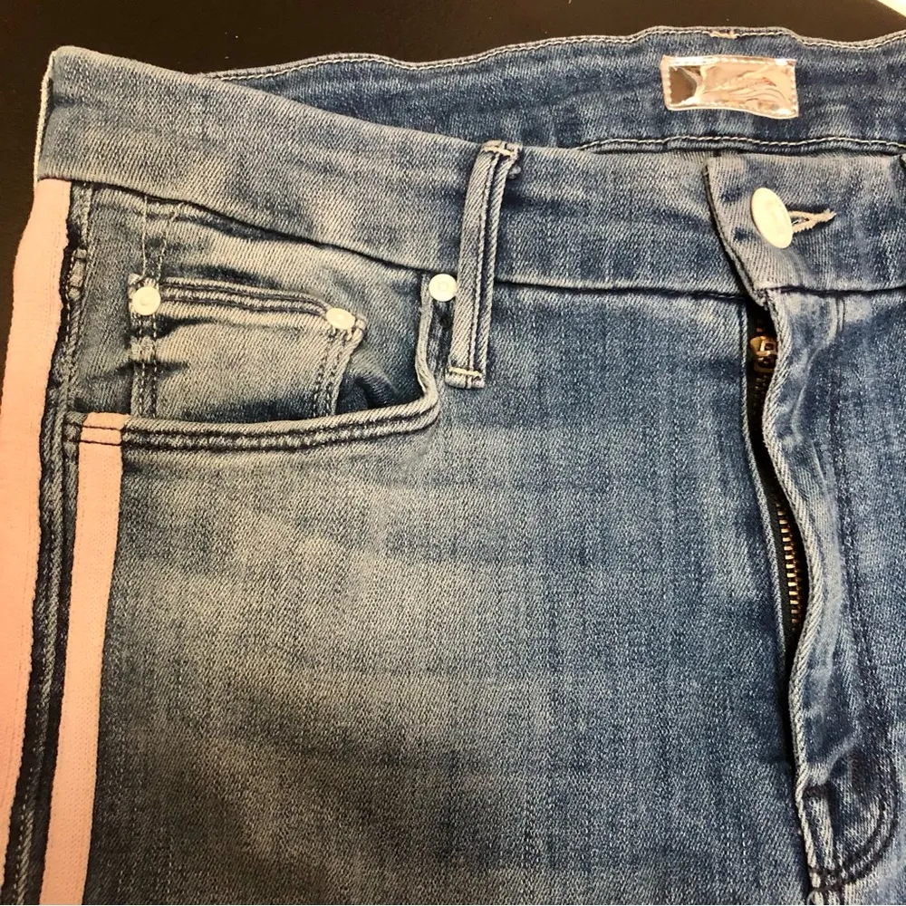 Mother Denim The Looker Ankle Fray Baby Pink Side Stripe Thunderstruck Moto sz28 - Image 8