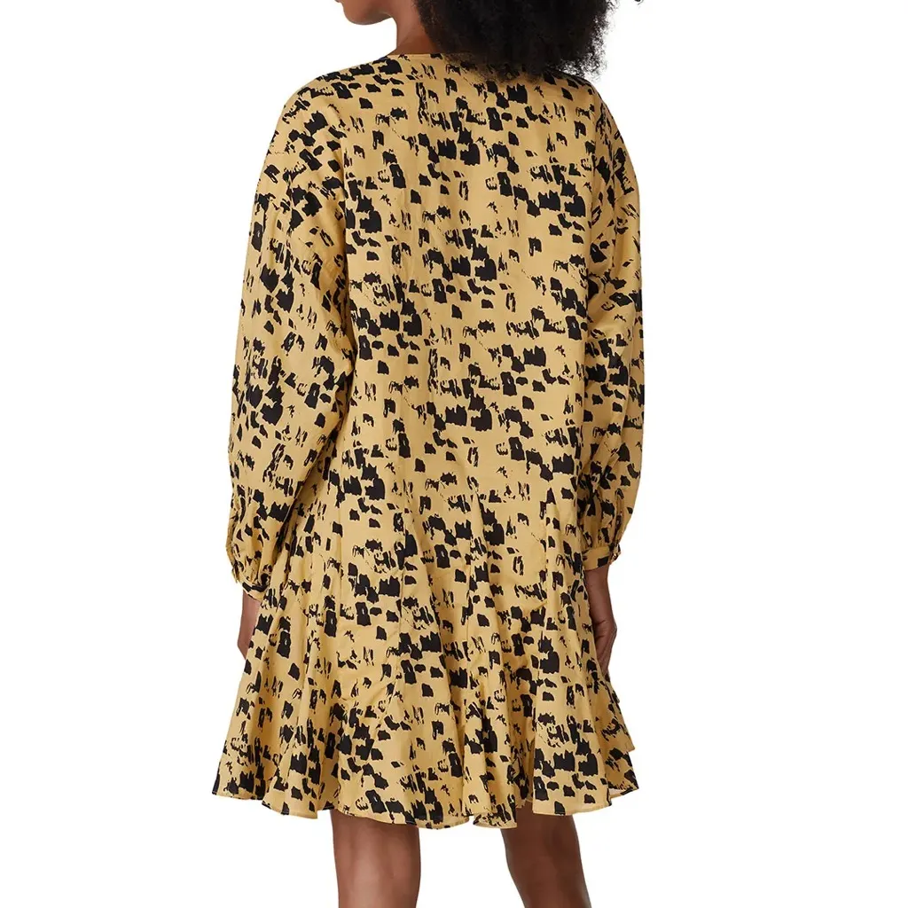 NWOT Anine Bing Peyton Painterly Leo Print Cotton Ruffle Mini Dress Tan Black S - Image 6