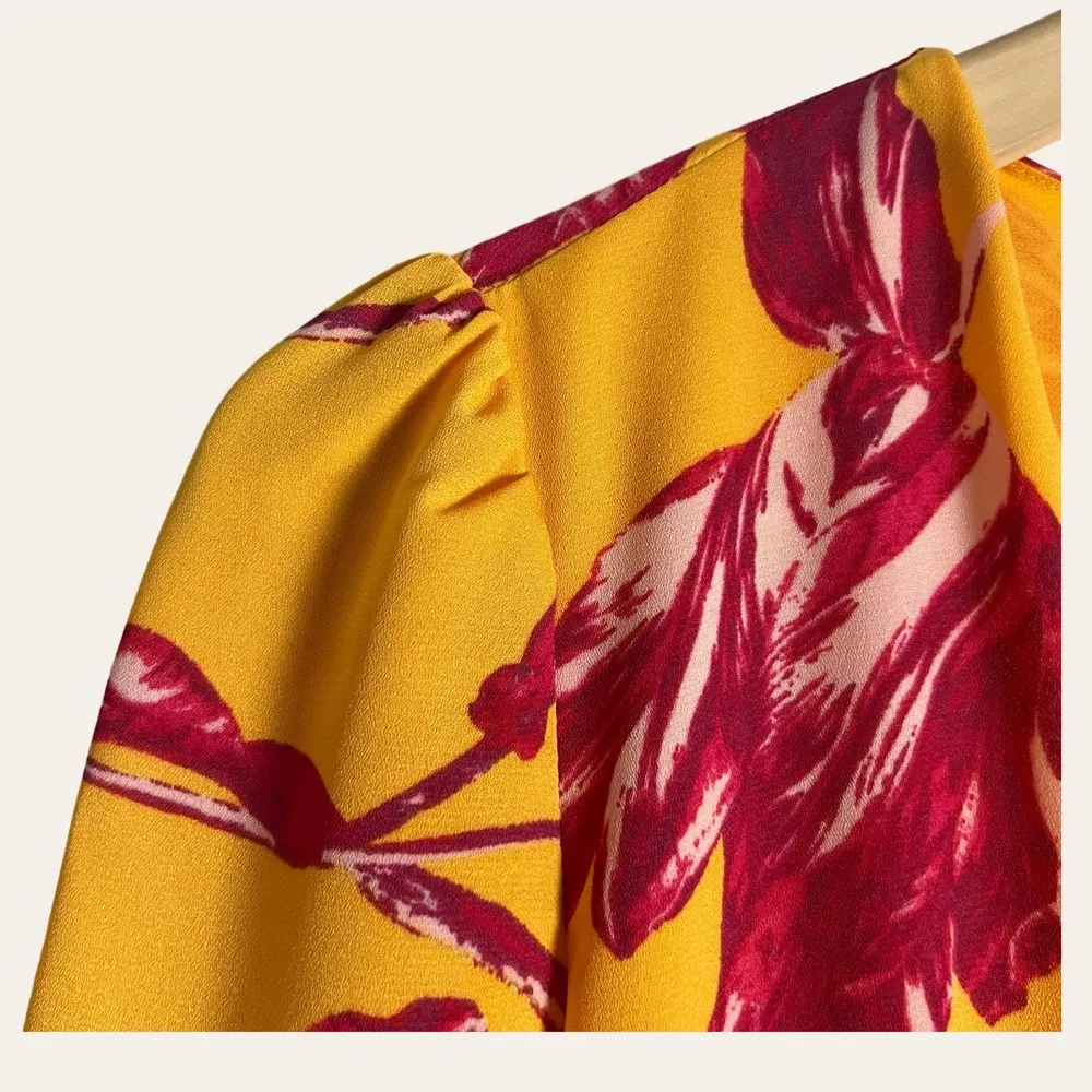 Color Me Courtney Eleanor Floral Print Yellow Wrap Midi Dress Size XS - Image 6