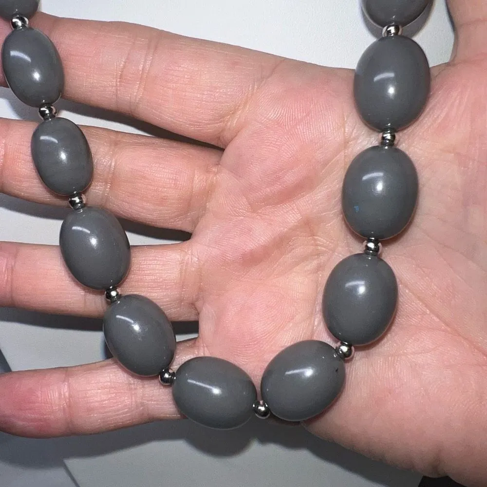 Monet Vintage MCM Graduated Gray Beaded Necklace - Image 3