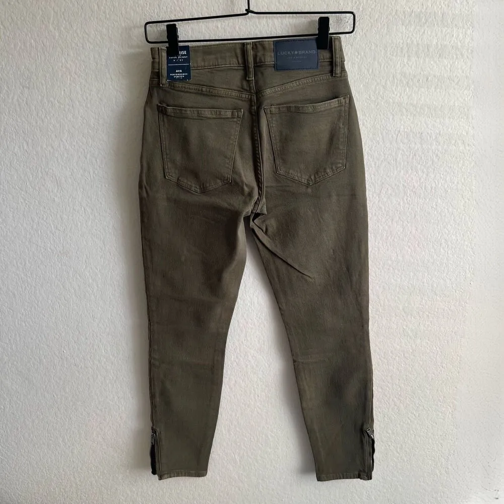 NWT LUCKY BRAND JEANS Ava Mid Rise Super Skinny Green Zip Ankle Jeans Womens 27 - Image 2