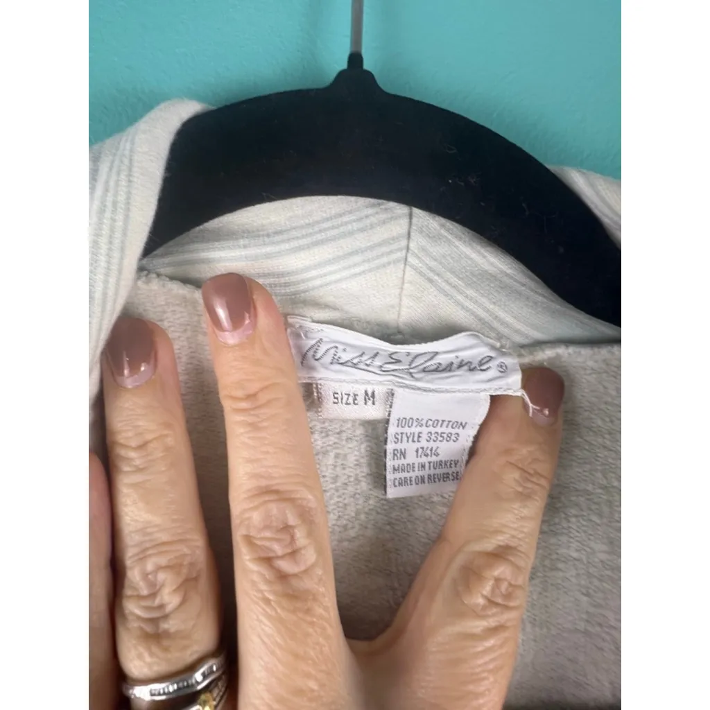 Miss Elaine Cotton Robe M | Vintage Striped Terry Cloth Housecoat Lace Trim Belt White Size M - Image 2