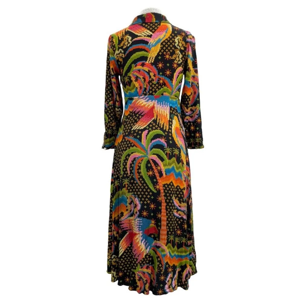 FARM RIO Macaw Island Printed Maxi Dress Tropical Vacation XS Black - Image 9
