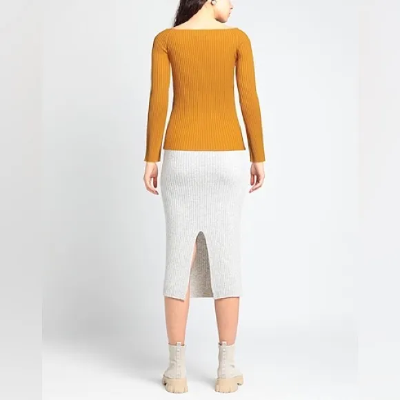 CHLOÉ Off-The-Shoulder Rib Wool Cashmere Sweater Sunlit Yellow M NWOT Bergdorf - Image 4