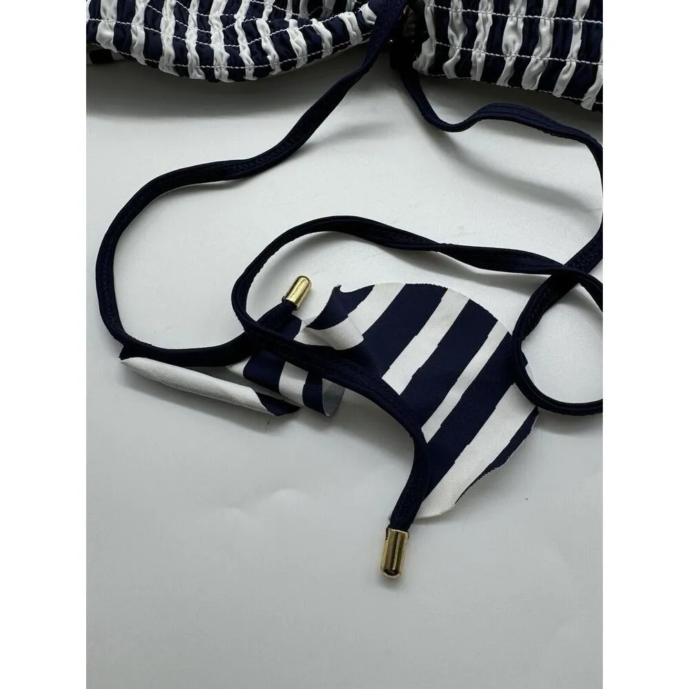 NWD Anne Cole Studio Navy Blue Striped Smocked Bikini Top Women’s Size Large - Image 5