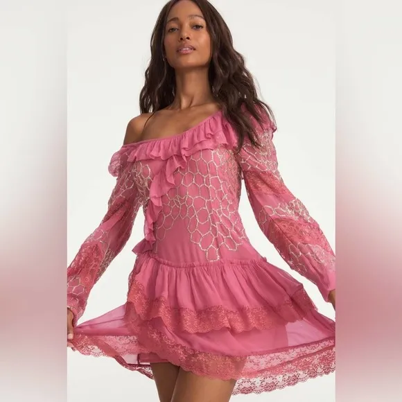 NWT LoveShackFancy Wild Rose Angora Lace Sequin Mini Dress Size 0 - Image 2