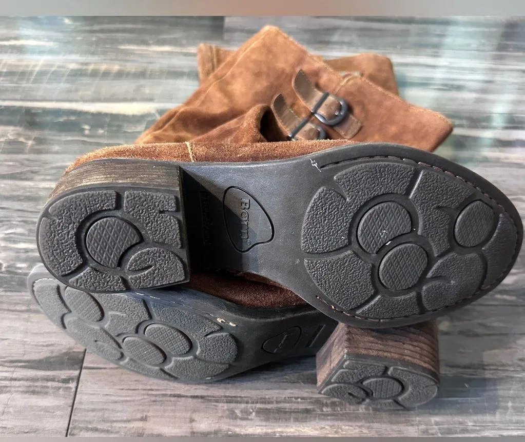 Born Basil Brown Suede Boots Women's Sz 9.5‎ Buckled Knee High Leather - Image 4