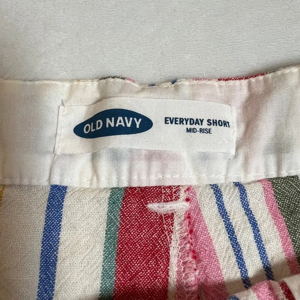 Old Navy Stripe Everyday Shorts Size 2 Mid Rise Linen Blend Colorful Rainbow - Image 3