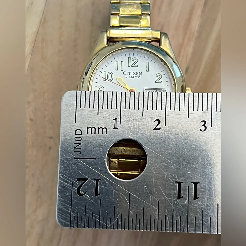 Citizen Ladies Watch Vintage Gold Tone Stretch Bracelet White Dial Date Window - Image 7