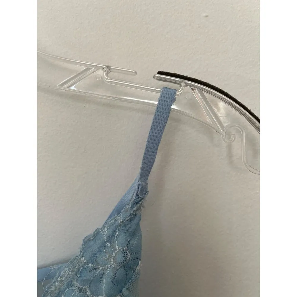 Vintage baby blue embroidered cupped bow tie sheer lace bodysuit size small - Image 4