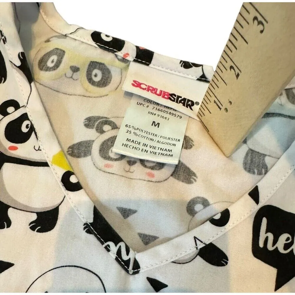 Scrub Star Pandas Hearts Hello Hi Medium V Neck Top Dental Nursing Veterinary - Image 4