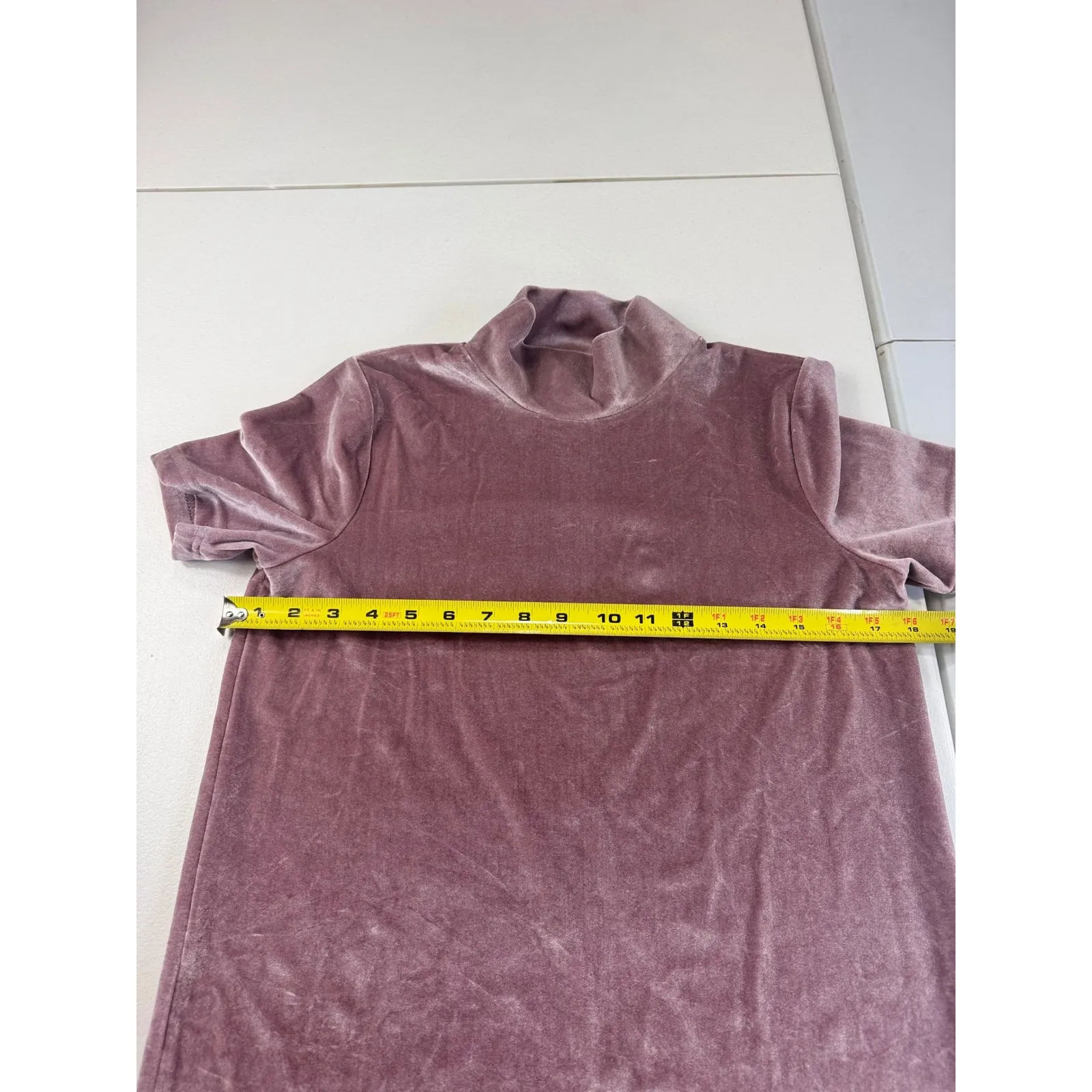 Madewell Velvet Mock Neck Short Sleeve Mini‎ Dress Mauve Pink XS - Image 4