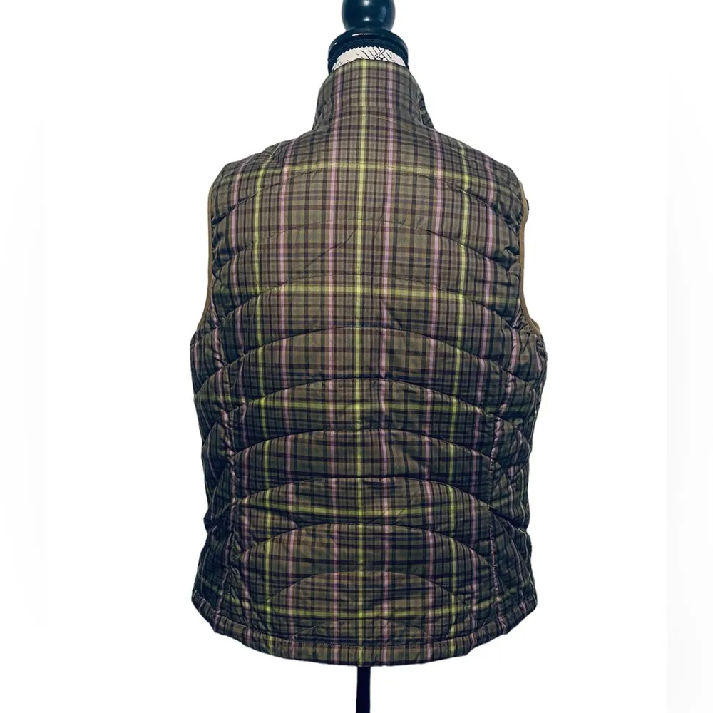 Lands End Green Quilted Full Zip Plaid  Woman’s Vest Small - Image 2