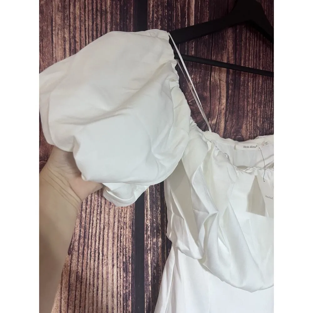 White Oversize Puff Sleeve Mini Sheath Dress Romantic Idem Ditto Party Prom SZ S - Image 7