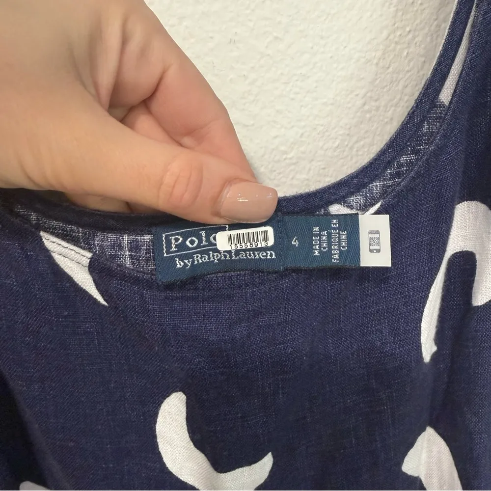 Polo Ralph Lauren Navy Blue Brushstroke-Motif Tiered Linen Dress 4 - Image 5