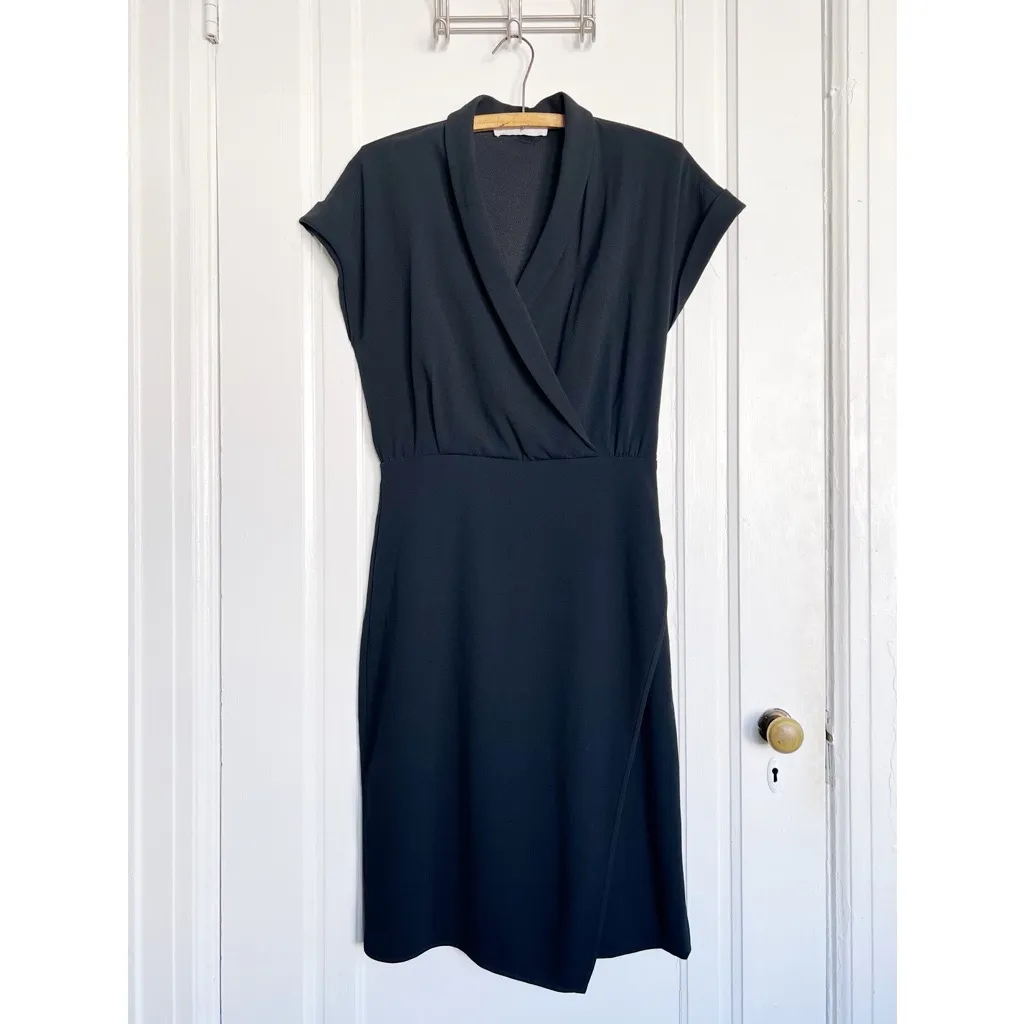 MM Lafleur • Tory 3.0 Dress black faux wrap cap sleeve pencil midi classic lbd - Image 3