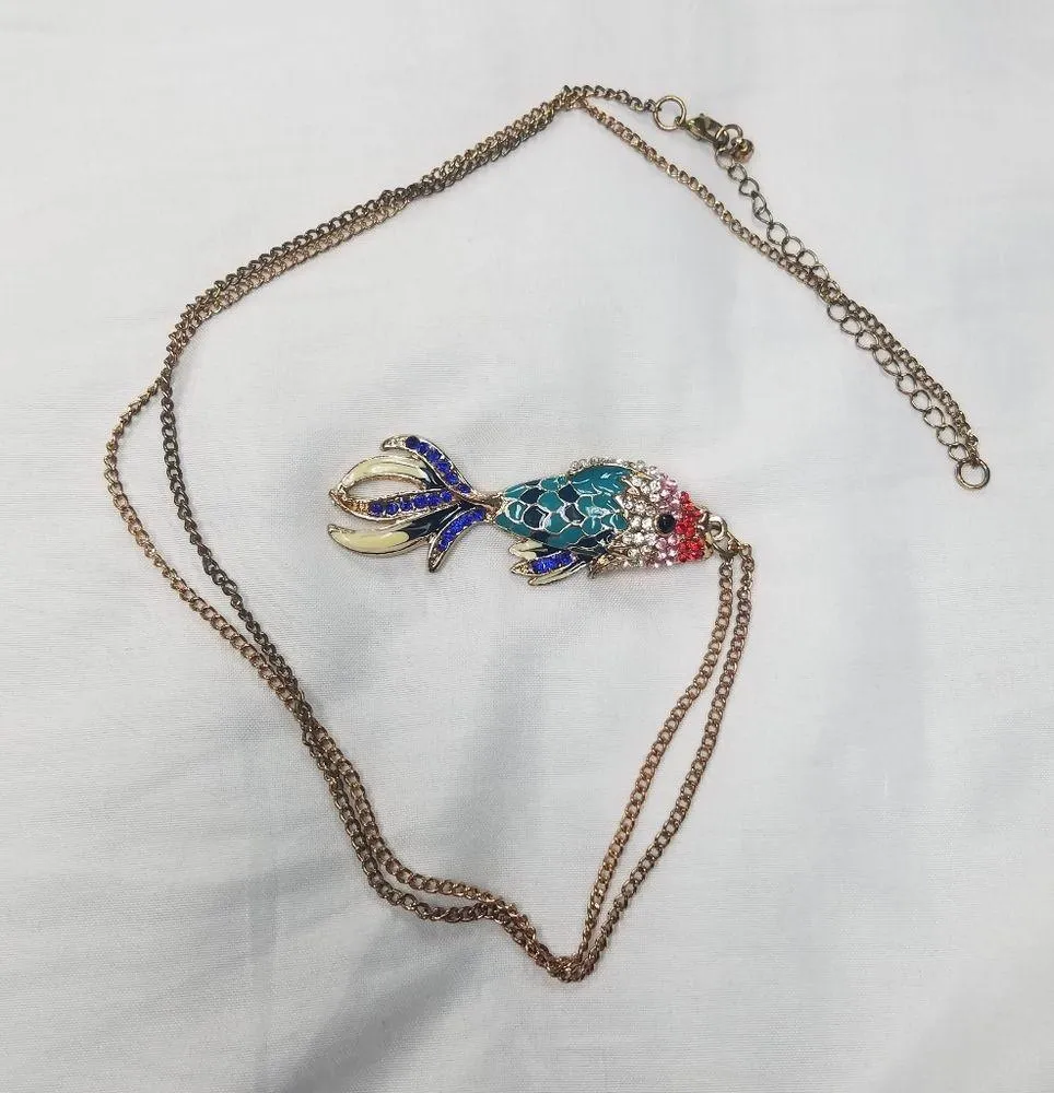 Anthropologie Tropical Jewel Fish Chain Necklace - Image 7