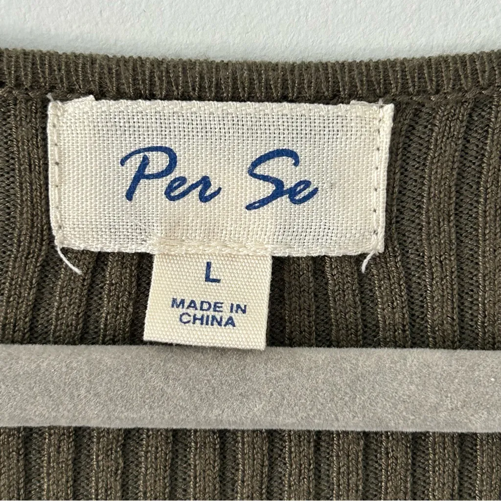 Per Se Olive Green Ribbed Knit Zip Front Fitted Long Sleeve Sweater NWOT L - Image 4