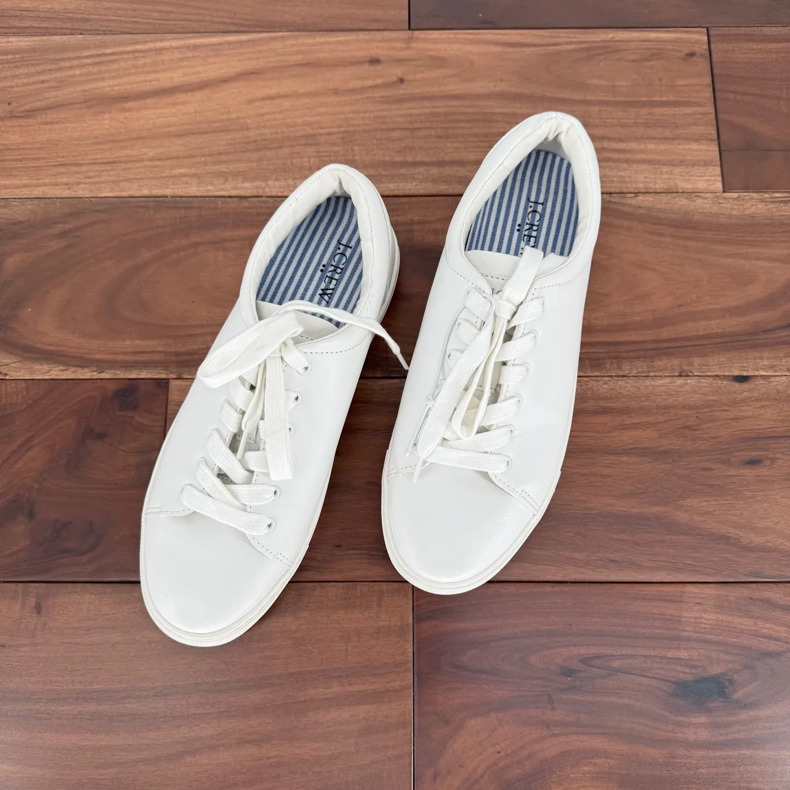 J. Crew White Leather Lace Up Low Top Sneakers Women's Size 8.5 Casual Shoes - Image 3