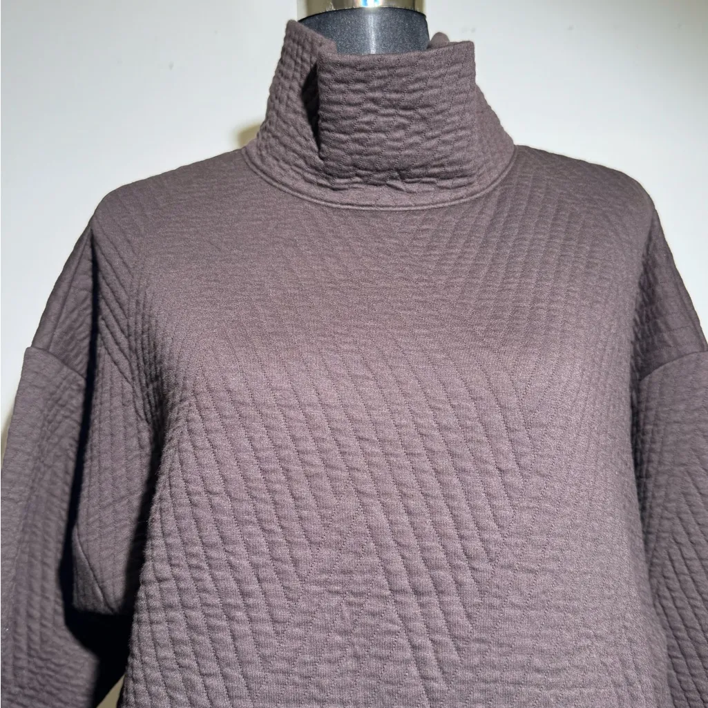 GapFit Quilted Mock Neck Pullover Brown Small NWT Athleisure w/ Pockets - Image 7