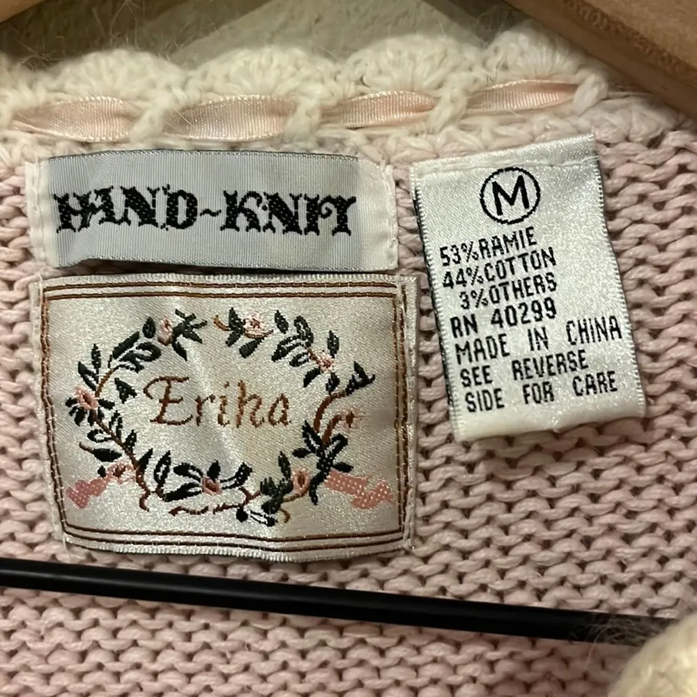 Vtg Barbiecore Christmas Sweater Medium Pink Pastel Gold Embroidered Holidays - Image 5