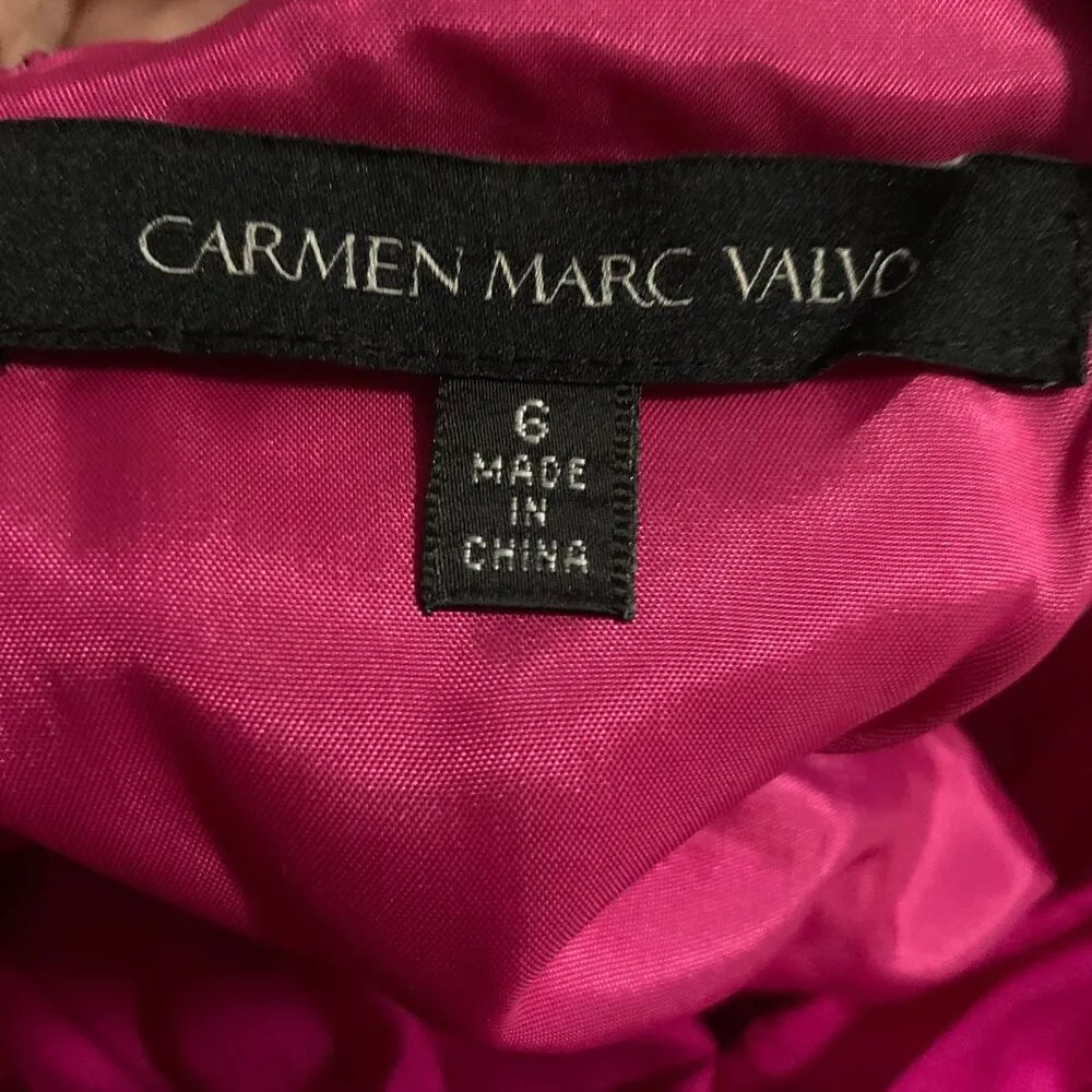 Carmen Marc Valvo Silk Sheath Dress hot pink ruched sz 6 - Image 5