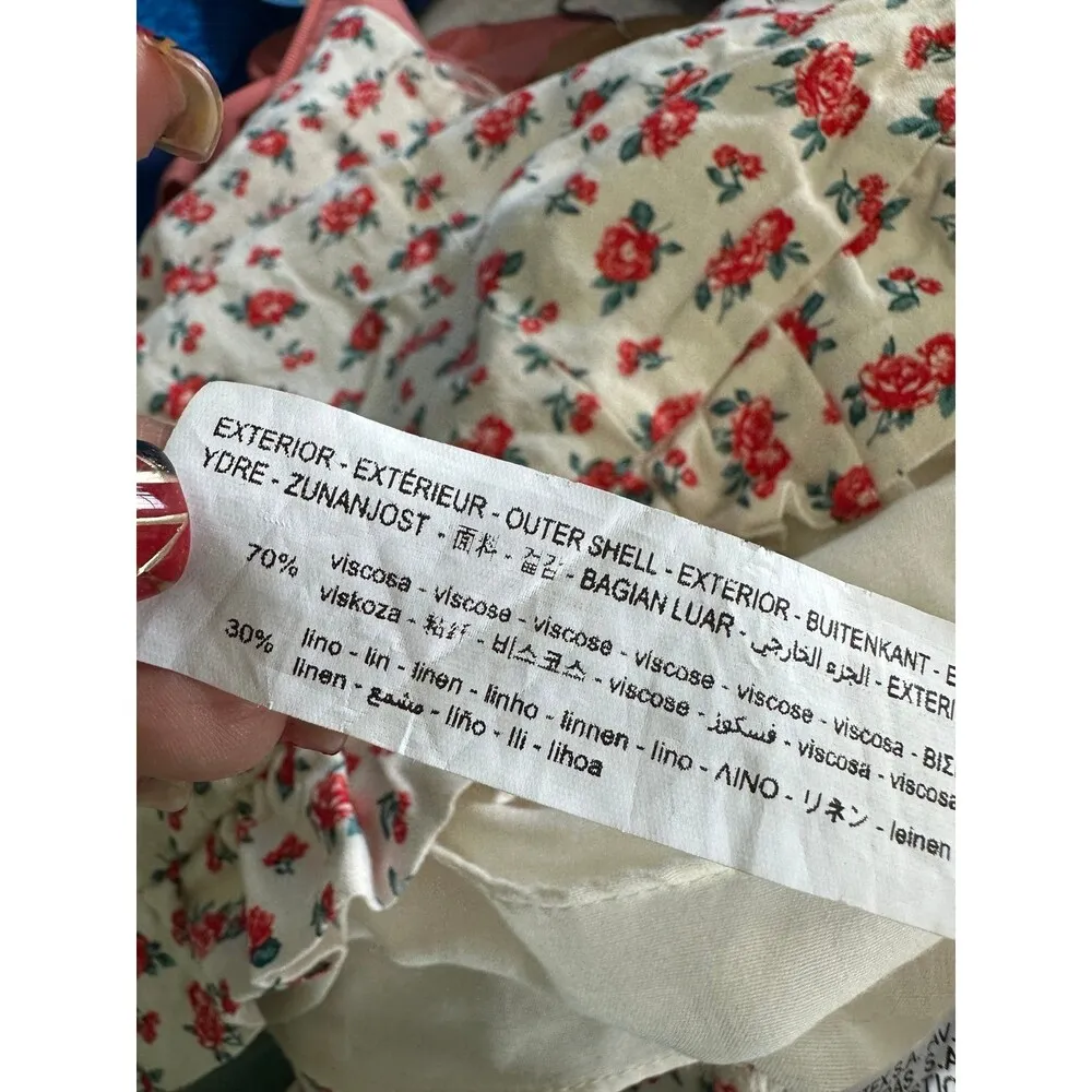 Zara Linen Blend All Over Flowers Floral Lined Ruffle Hem Side Zip Mini Skirt XS - Image 6