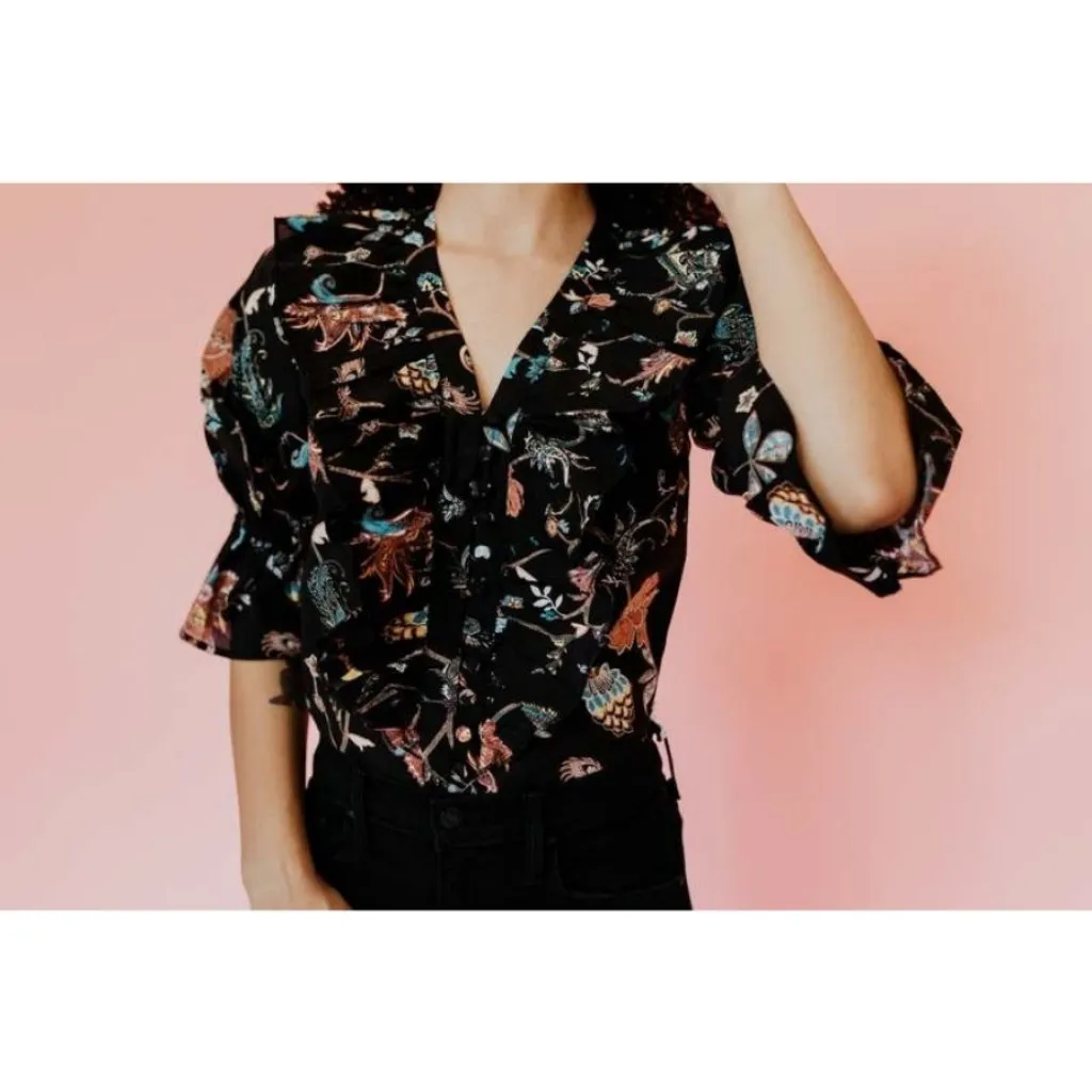 💕MILLE💕 Hanna Top ~ St Germaine Boho Floral Print NWOT Black Size M - Image 11