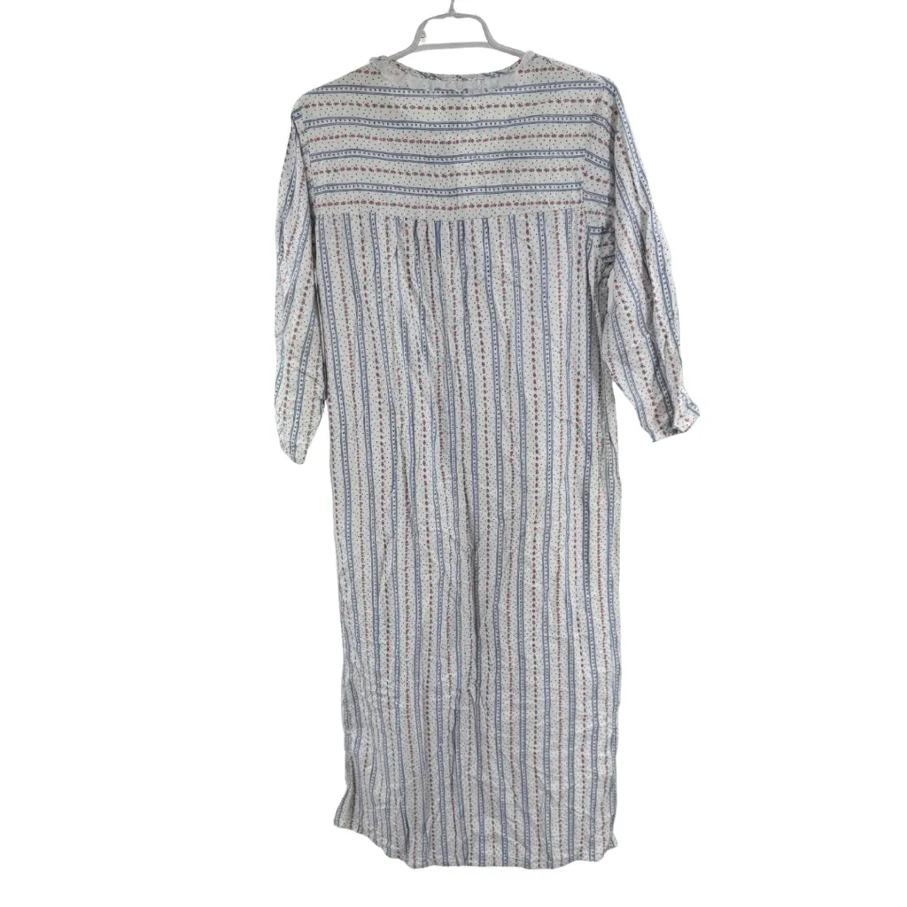 Private Moments lace trim cotton stripes roses floral nightgown full length M White Size M - Image 2