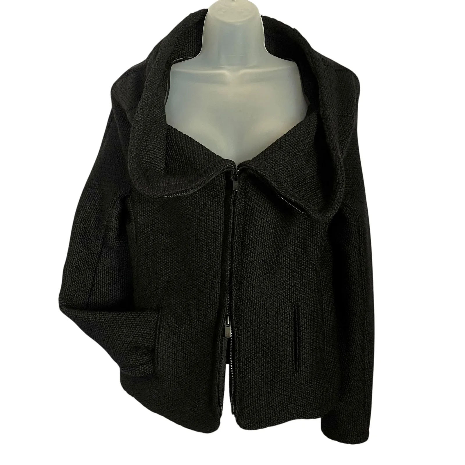 Veronique Leroy Paris Vintage Black Wool Knit Cowl Neck Jacket Short Coat Size XS - Image 2
