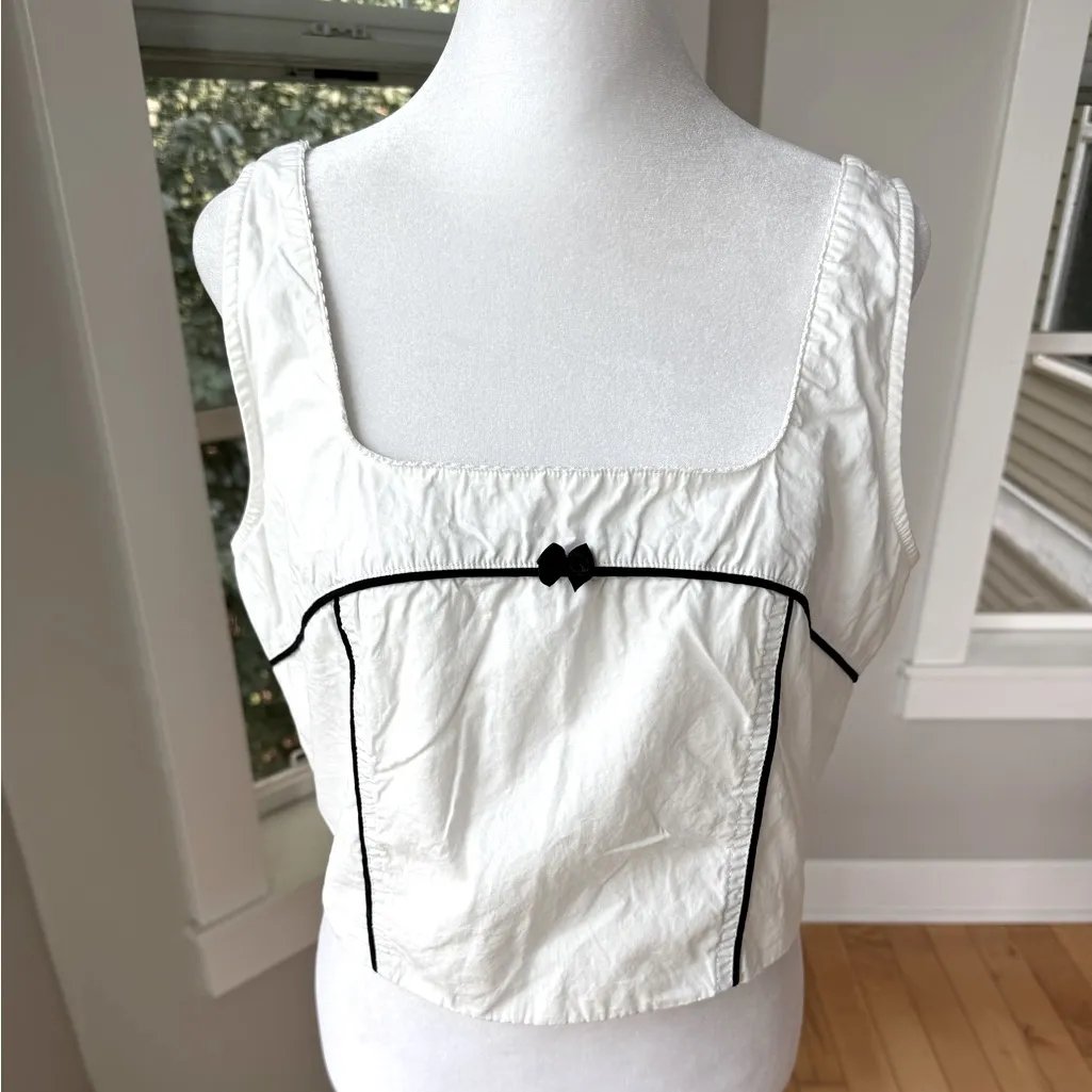 Forever 21 White Black Corset Style Bow Cotton Zip Back Cropped Tank Top Large - Image 2