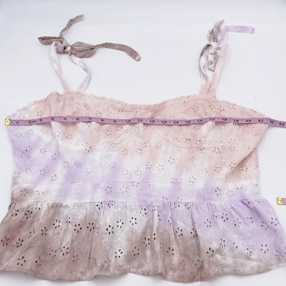 Lucky Brand Eyelet Tie Dye Corset Smocked Tank Top Lilac Pastel Multi Size XXL - Image 11