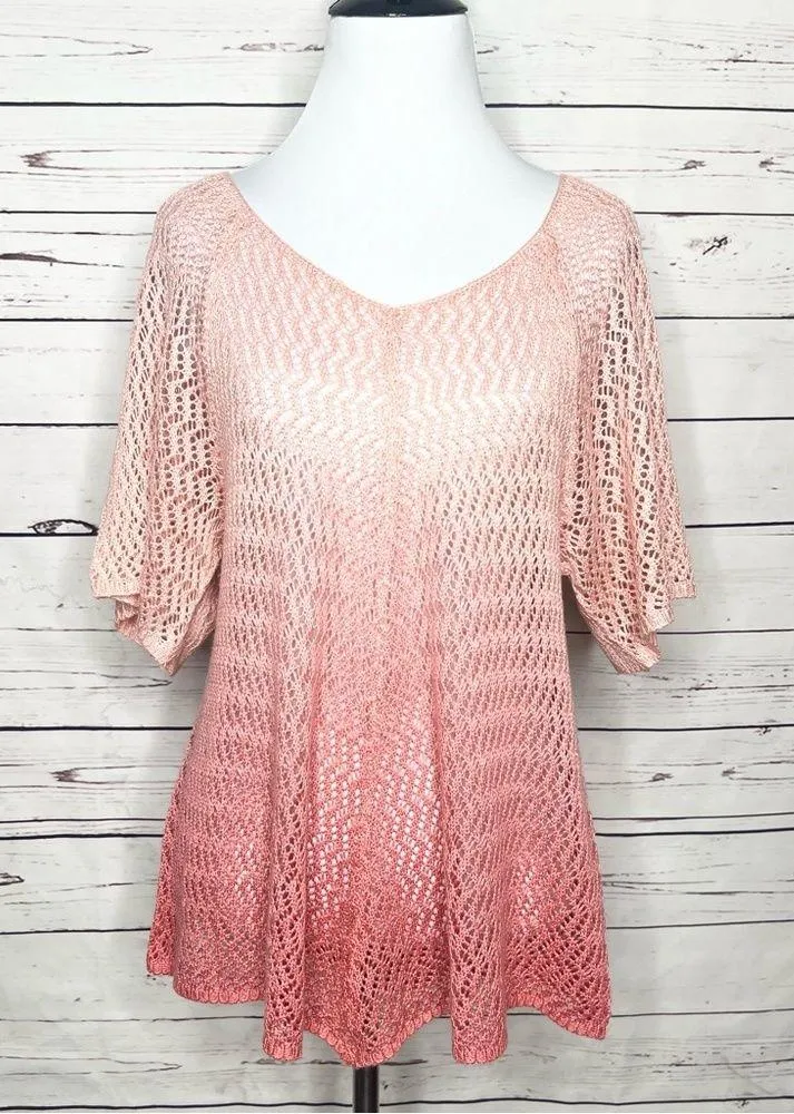 Coral Pink Ombré Open Knit Crochet Top Size Small - Image 2