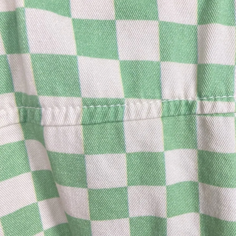 Topshop Green White Checkerboard Camp Style Boxy Shirt Size 4-6 - Image 6