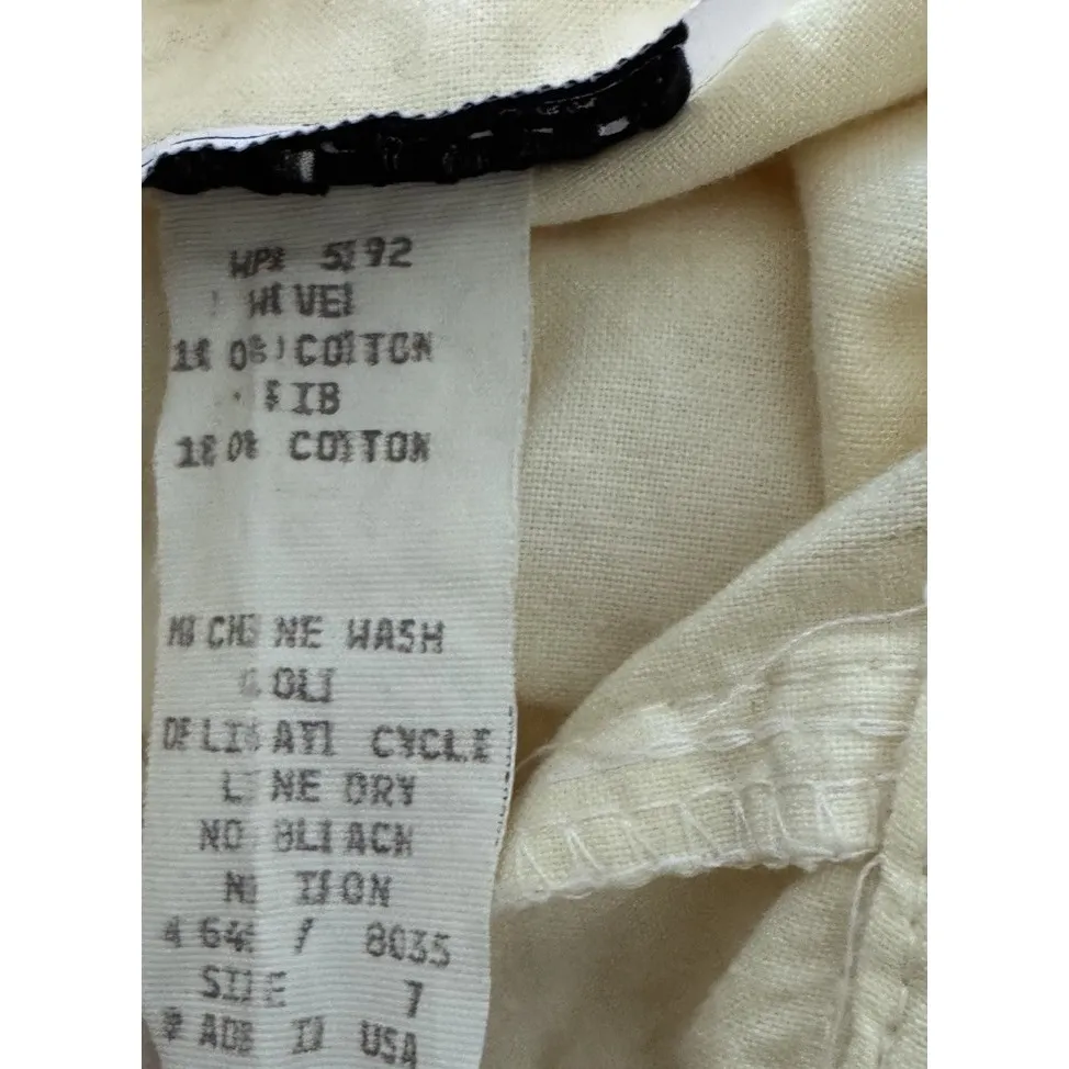 VTG 1950 Style Pastel Yellow Cotton Midi Day Dress Sz7 Tight Waist USA Bat Sleev Size 6 - Image 5