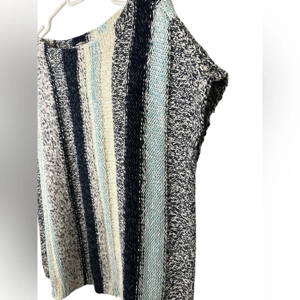 J. Jill Sweater Short Cap Sleeve Cotton Blend Knit Stripe Sweater Size S Costal Blue - Image 3