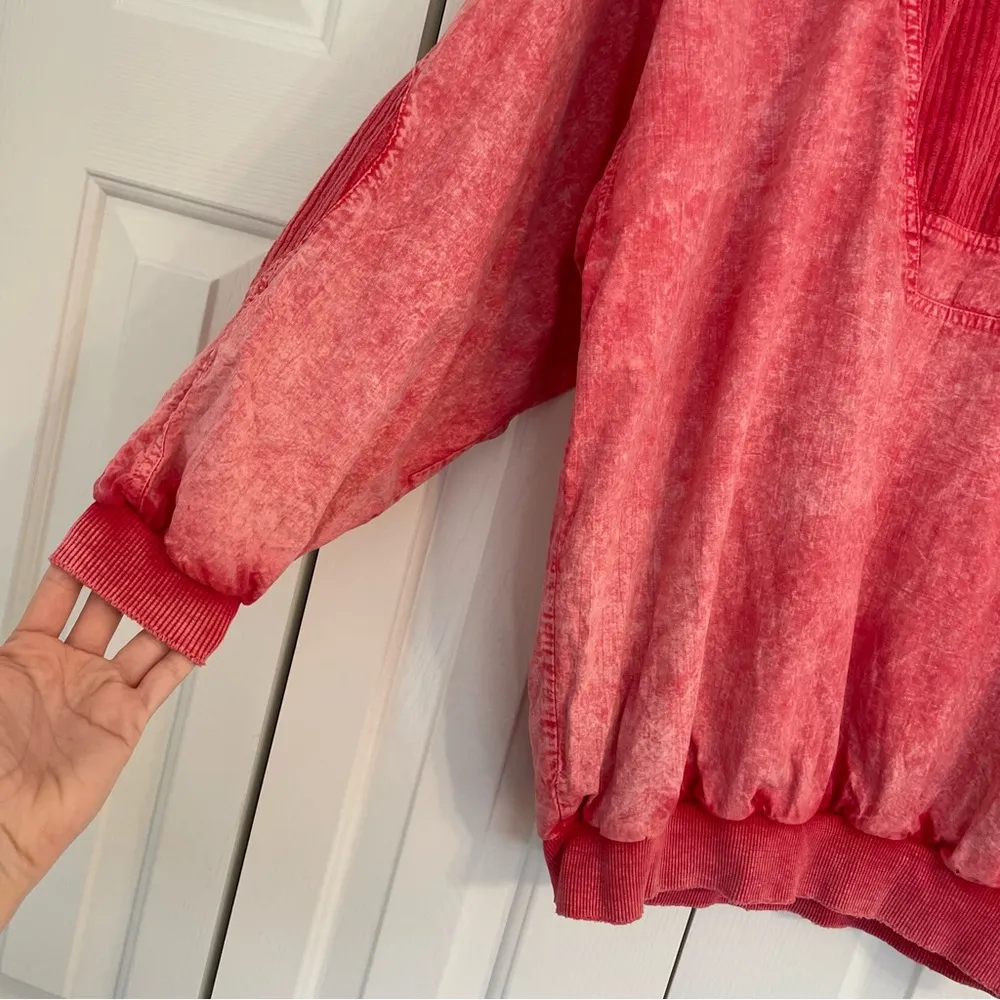 Vintage Y2K Distressed Acid Wash Corduroy Pullover Sz Medium Streetwear Pink - Image 6