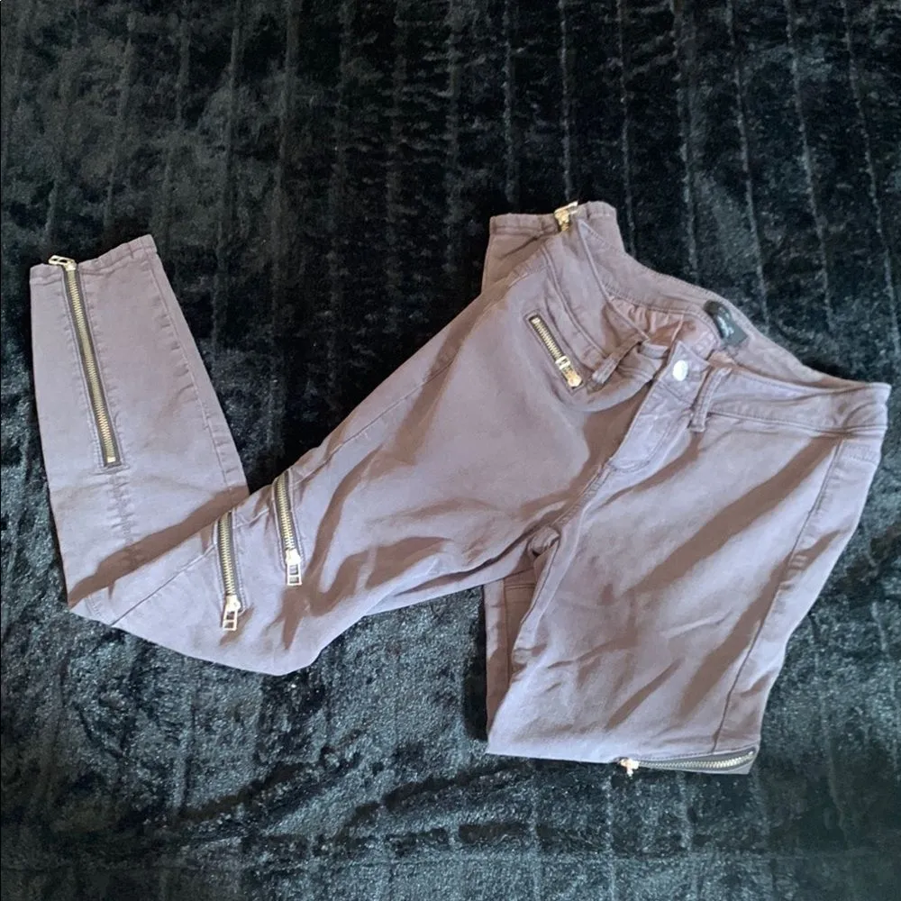 bebe Gray Moto Skinny Jeans with Zipper Accents Size 26 - Image 15