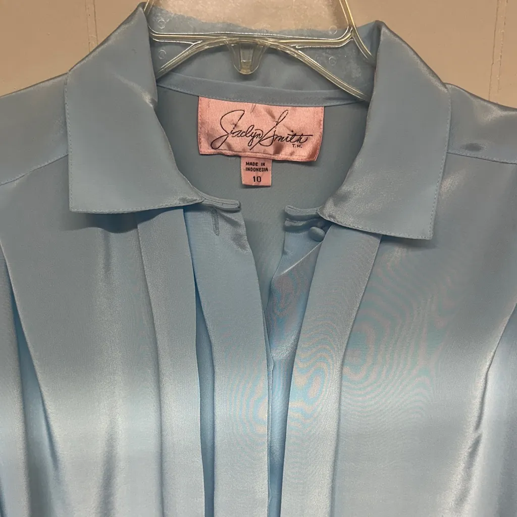 Jaclyn Smith Sky Blue Satin Blouse - Image 2