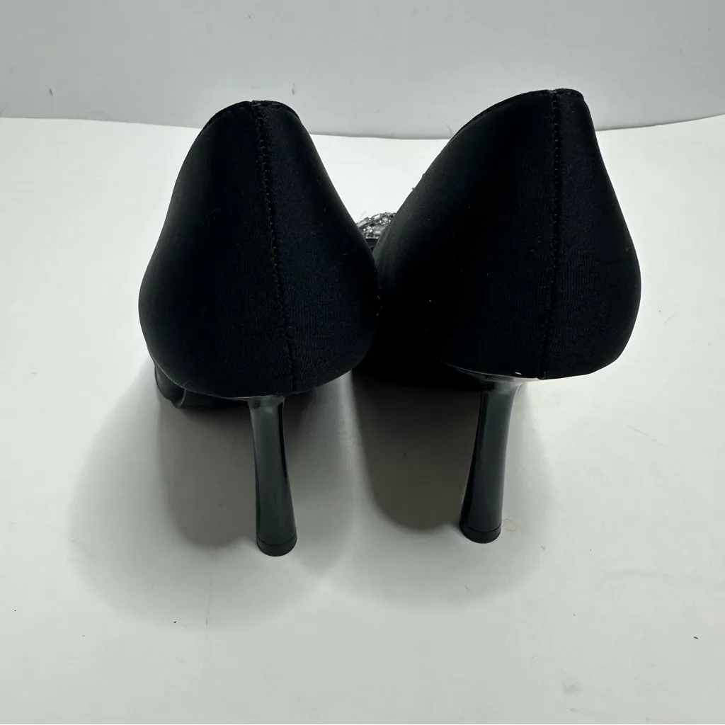 Zara Black Pointed Toe Silver Bow Stiletto Heels Size 39 - Image 6