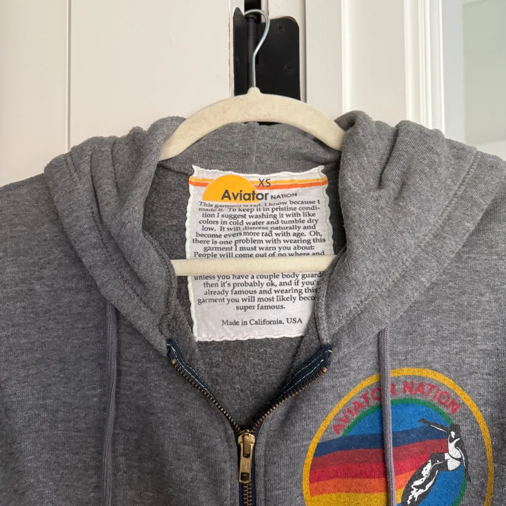 AVIATOR NATION NORTH SHORE HOODIE HEATHER GREY rainbow sleeve zip jacket - Image 5