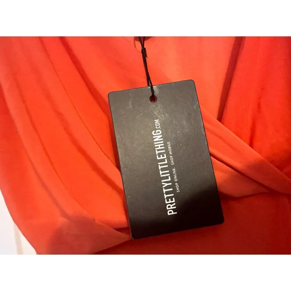 Pretty Little Thing orange slinky drape detail strappy bodycon dress NEW US 2/ U - Image 7
