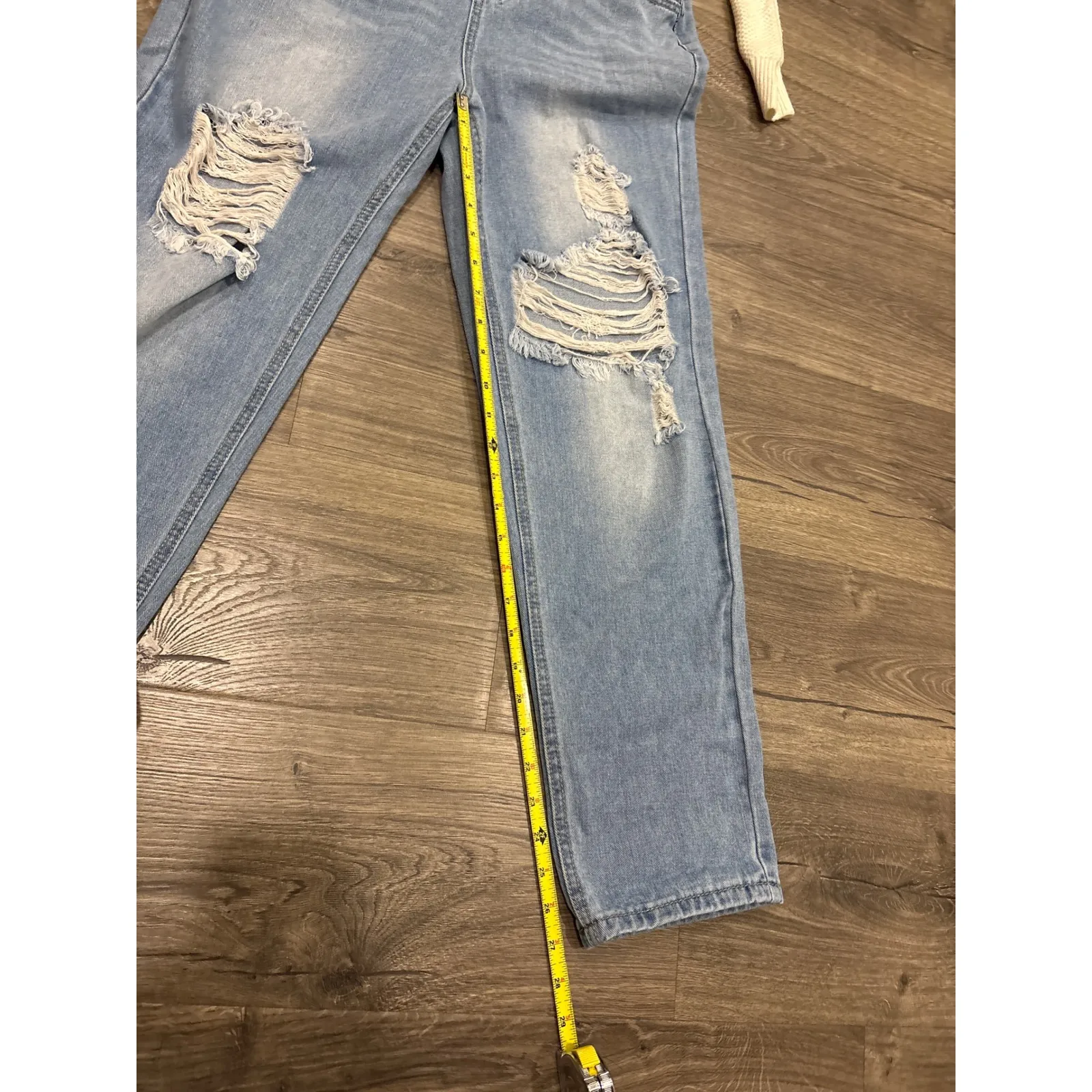 Womens Distressed Denim Jean Overalls Light Wash Relaxed Fit Cropped Leg Size S Blue - Image 3