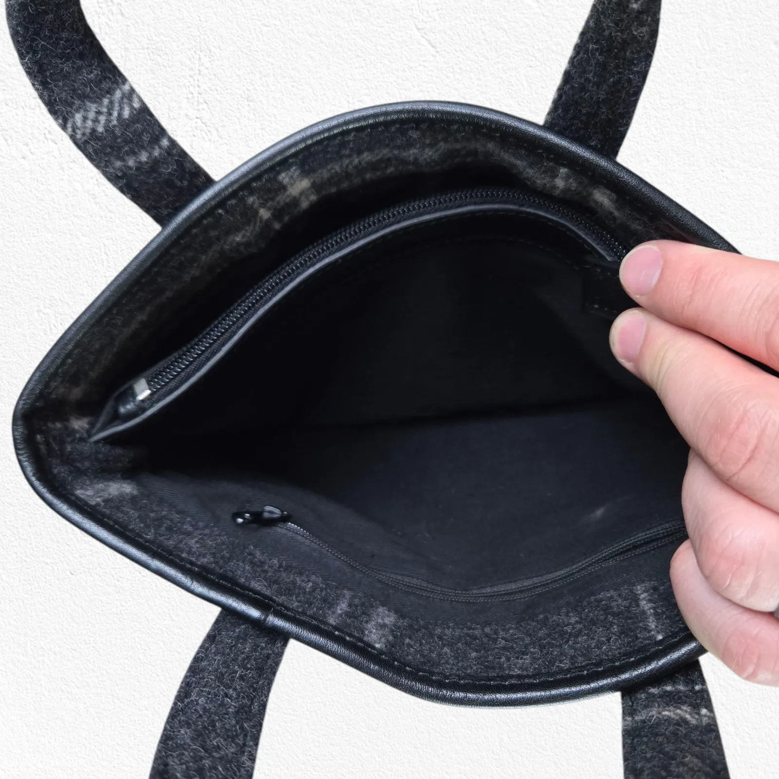 Pendleton Black Wool Plaid Mini Tote Structured Handbag Zipper Top Mini Purse - Image 7