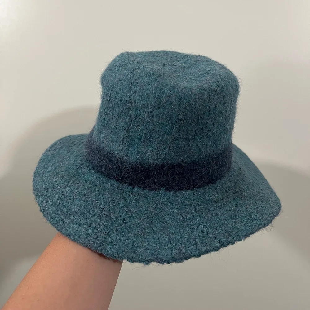 Handmade Crochet Hat - Turquoise with blue stripe One of a Kind - Image 2