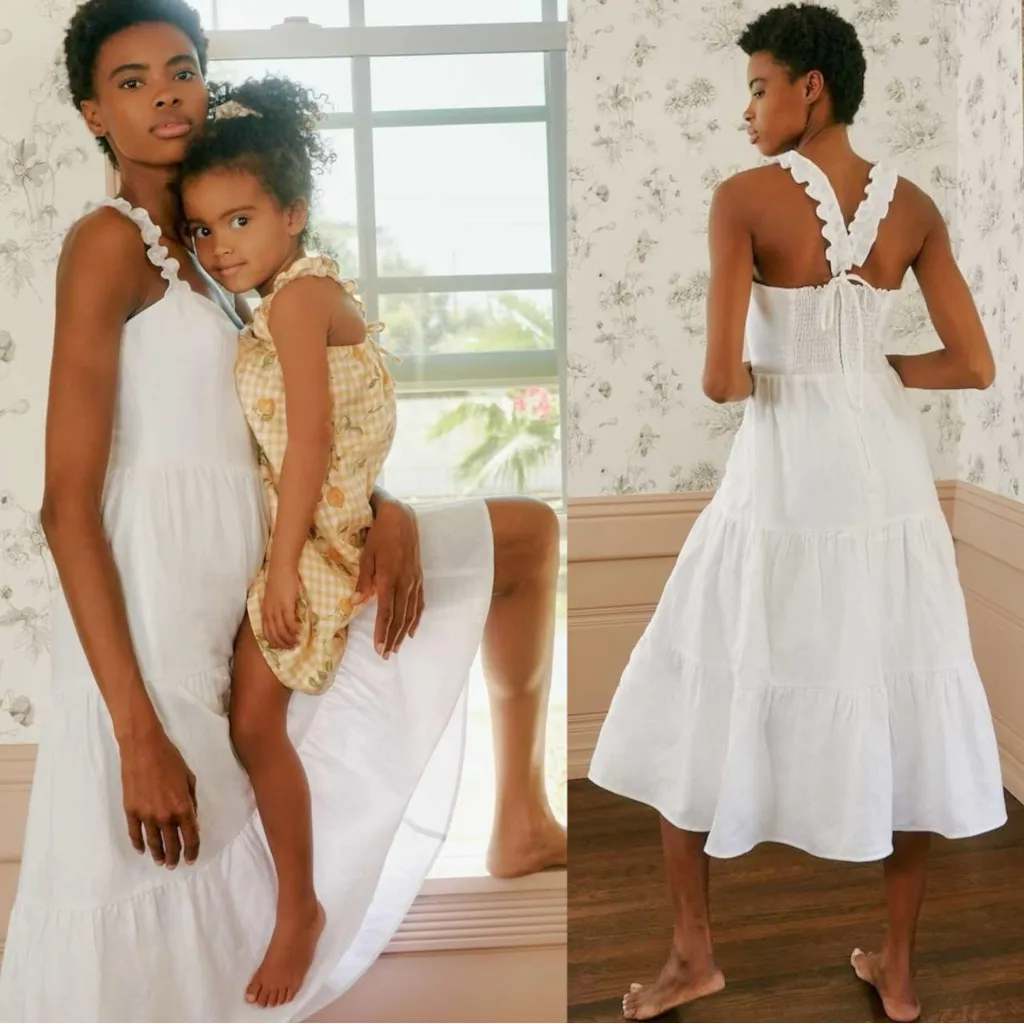 Reformation Dainty Ethereal White Linen Midi Dress NWT Size 8 Ruffle Cottage - Image 3