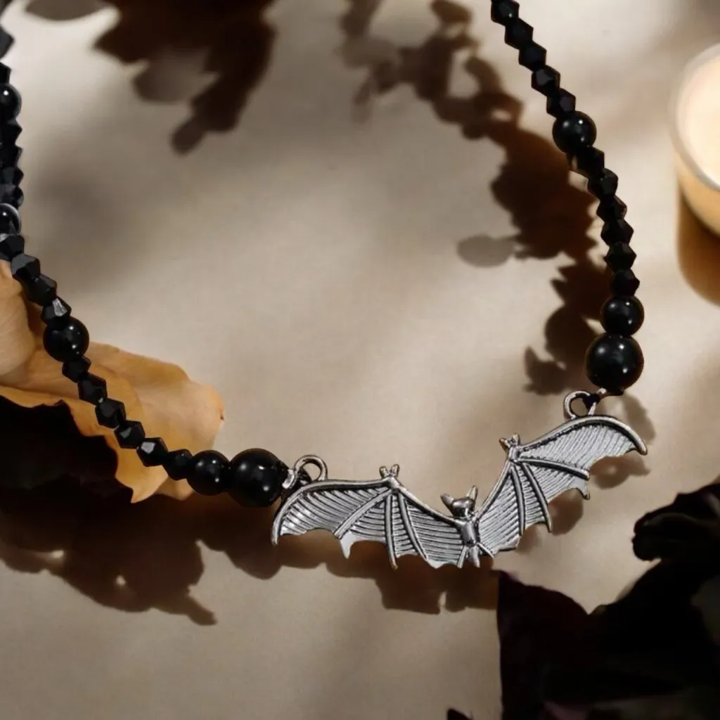 Gothic Bat Pendant Black Bead Necklace, Simple Creative Design‎ Fashion Jewelry - Image 7